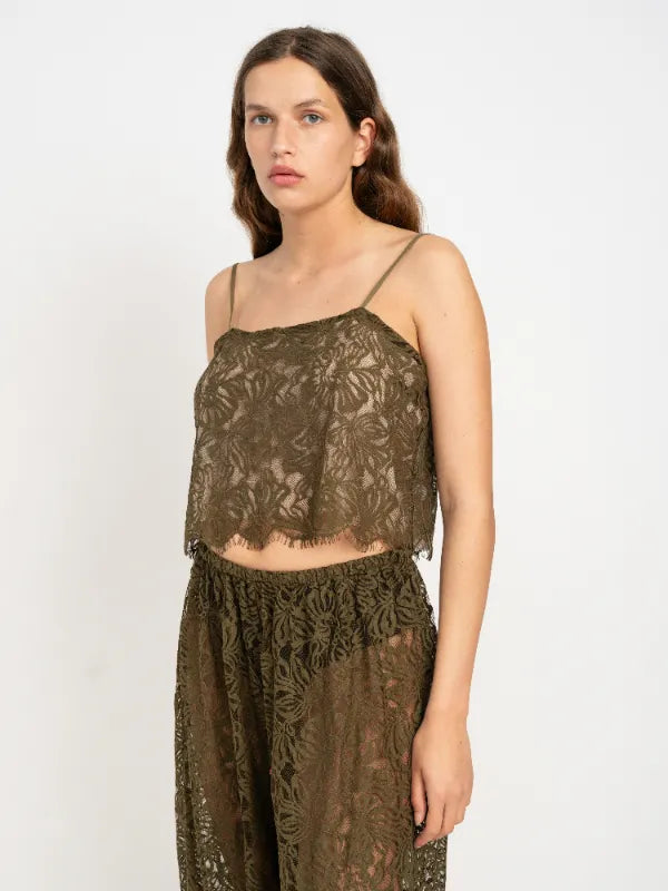 Adi Cotton Lace Cami Tank Top in Olive