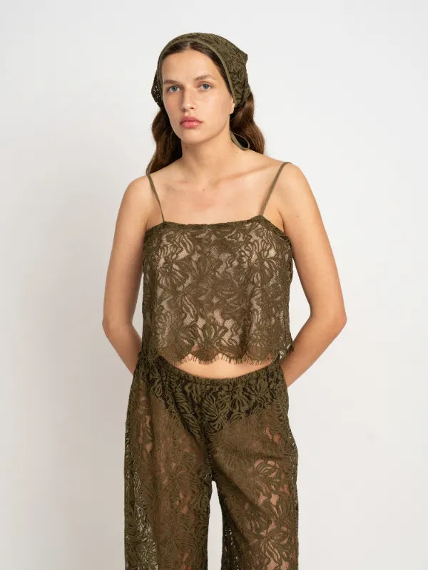 Adi Cotton Lace Cami Tank Top in Olive