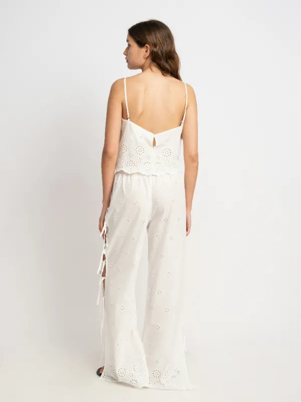 Adi Cotton Eyelet Cami Tank Top in White