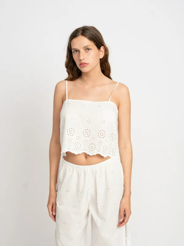 Adi Cotton Eyelet Cami Tank Top in White