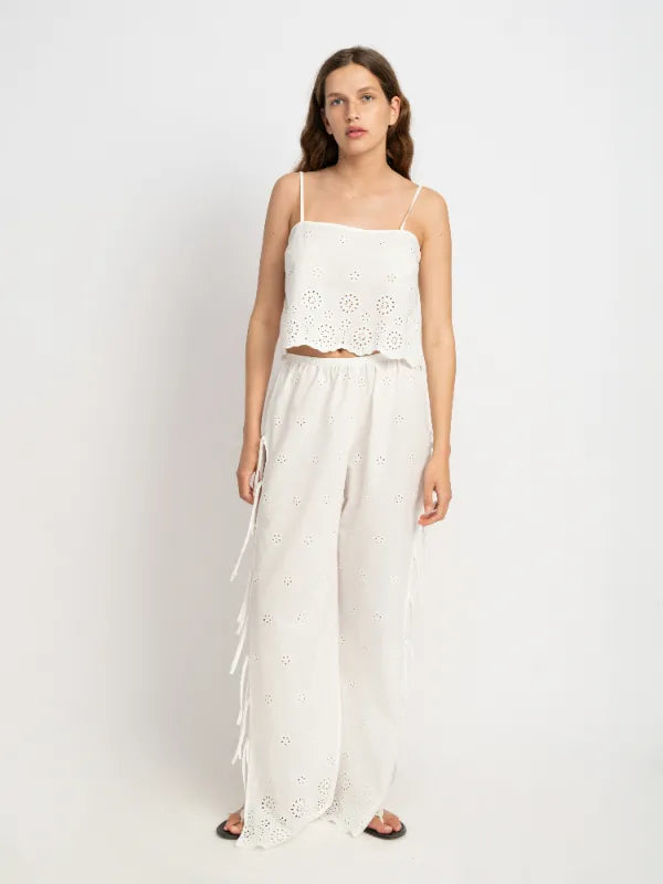 Adi Cotton Eyelet Cami Tank Top in White