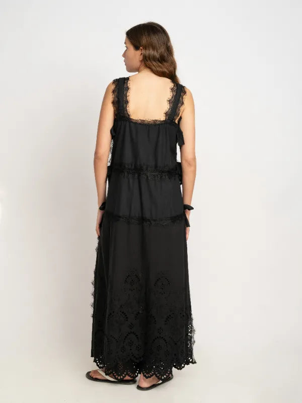 Sophia Embroiderd Cotton Dress in Black