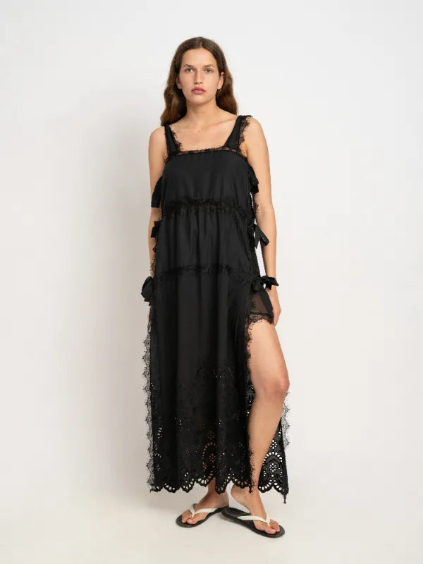 Sophia Embroiderd Cotton Dress in Black