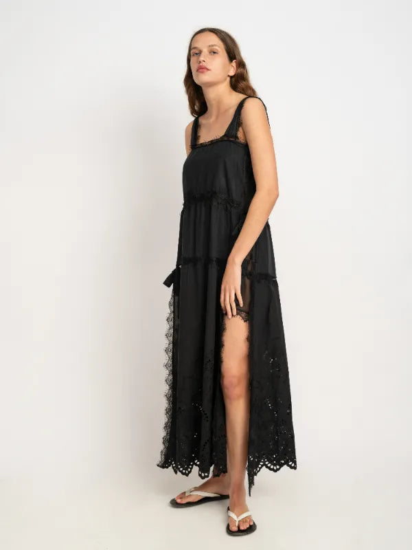 Sophia Embroiderd Cotton Dress in Black