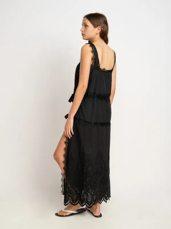 Sophia Embroiderd Cotton Dress in Black