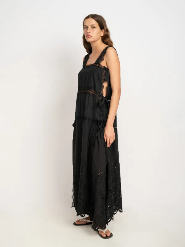 Sophia Embroiderd Cotton Dress in Black
