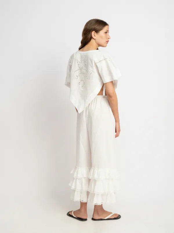 Gabby Raffled Pants in White
