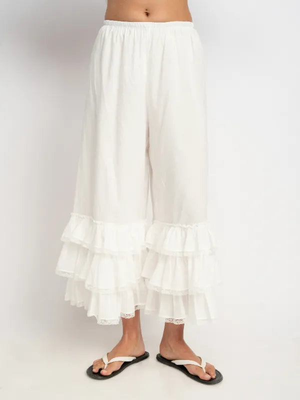Gabby Raffled Pants in White