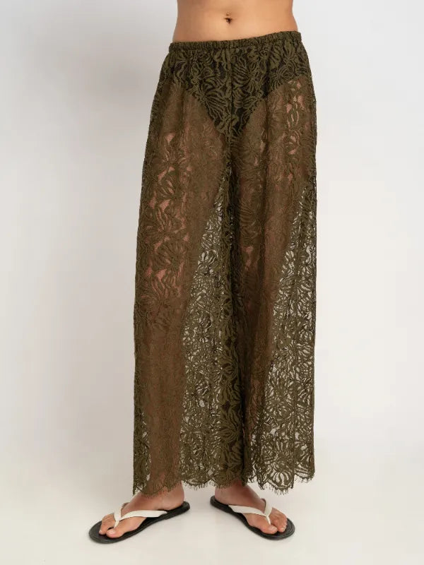 Danielle Cotton Lace Pants in Olive