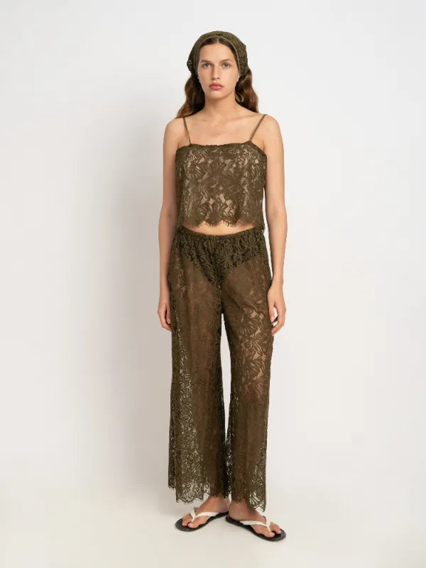 Danielle Cotton Lace Pants in Olive