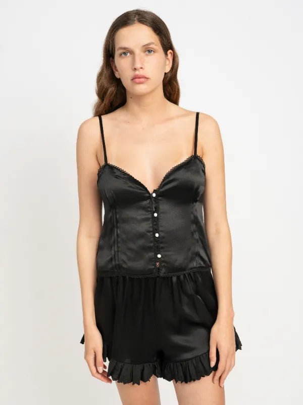 Harper Silk Tank Top in Black