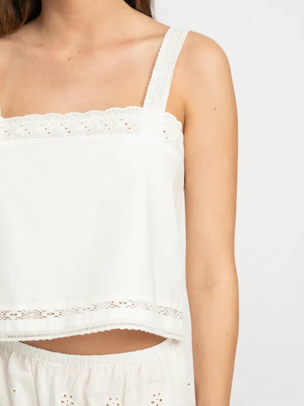 Clara Cotton Lace Tank Top in White