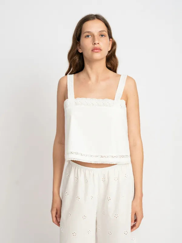 Clara Cotton Lace Tank Top in White