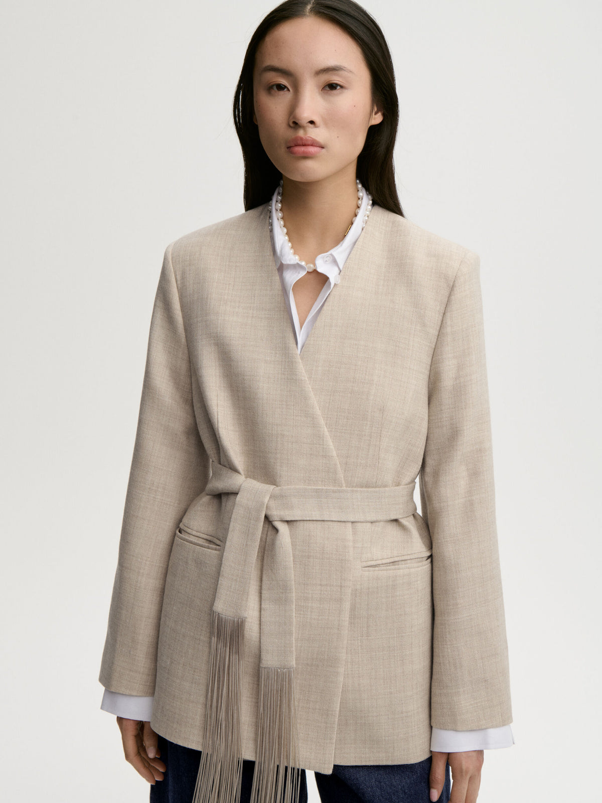 Emma Wool Blazer in Beige