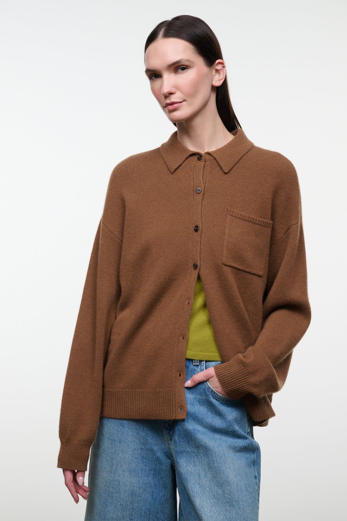 Cameron Cashmere Cardigan in Cigar