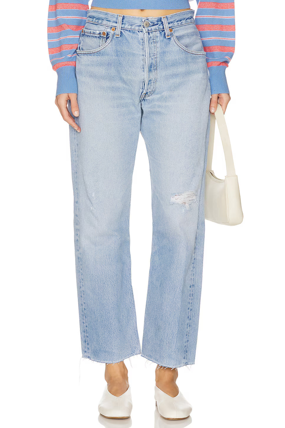 Relaxed Raw Hem Jean in Light Wash