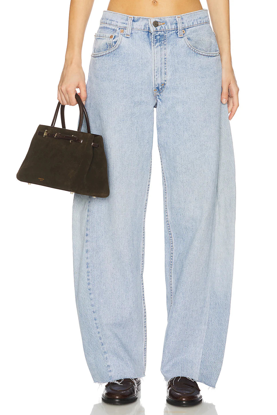 Raw Hem Barrel Jean in Light/Medium Wash