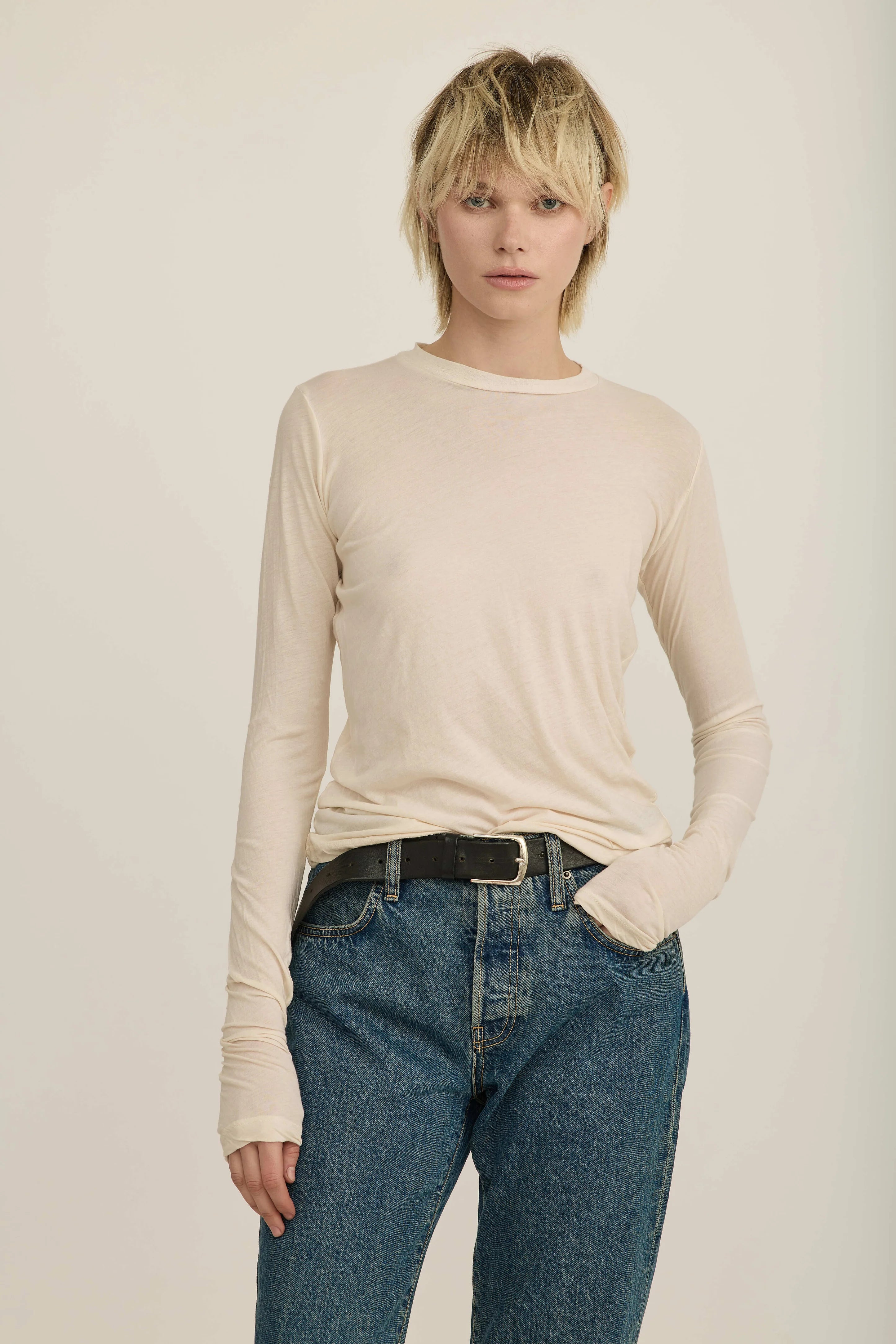 Ally Tissue Cotton T-Shirt in Off White