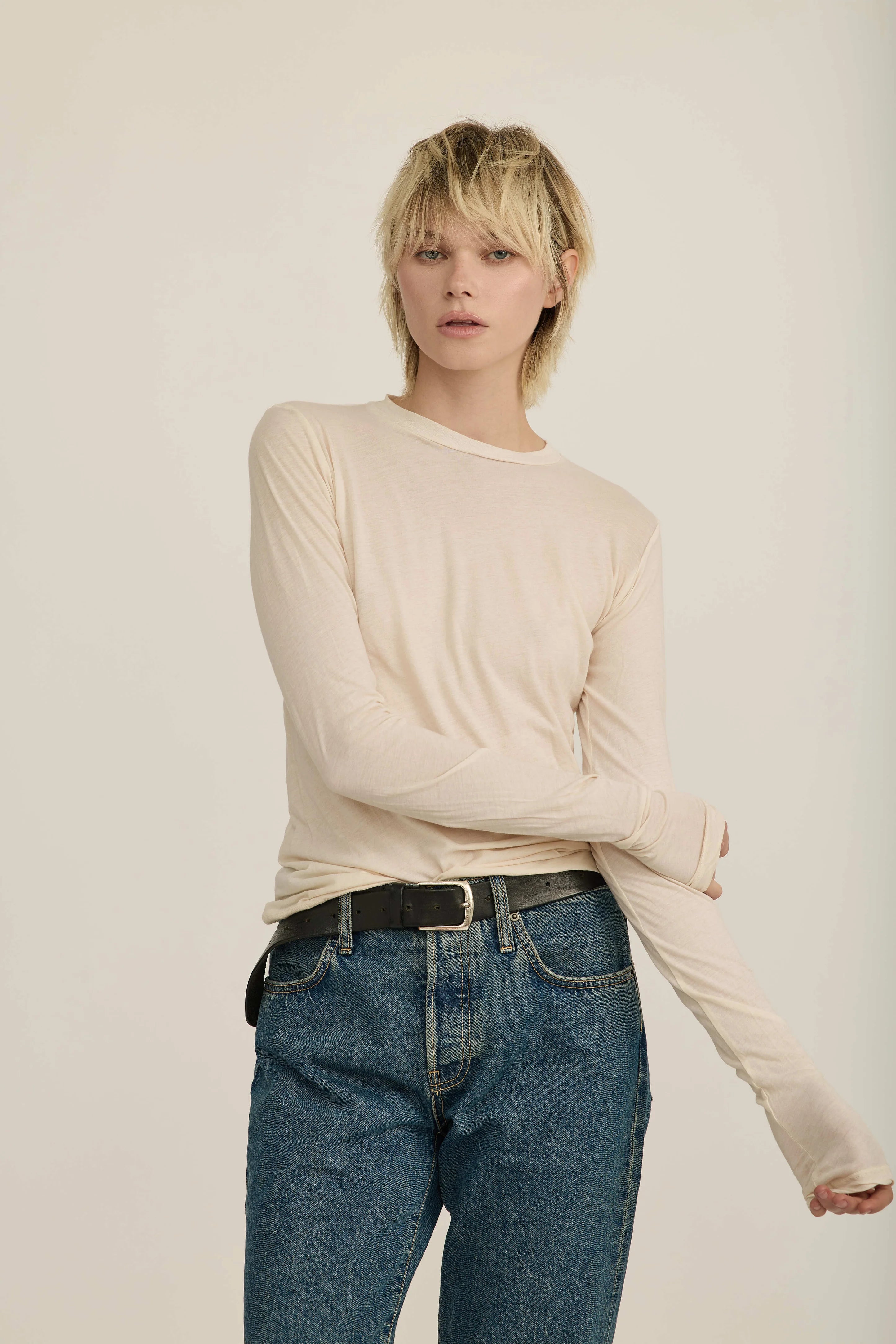Ally Tissue Cotton T-Shirt in Off White