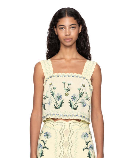 Audra Embroidery Tank Top in Butter