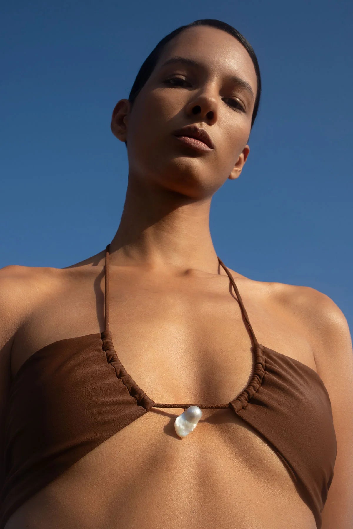 Bahia Bikini Top with Pearl in Brown