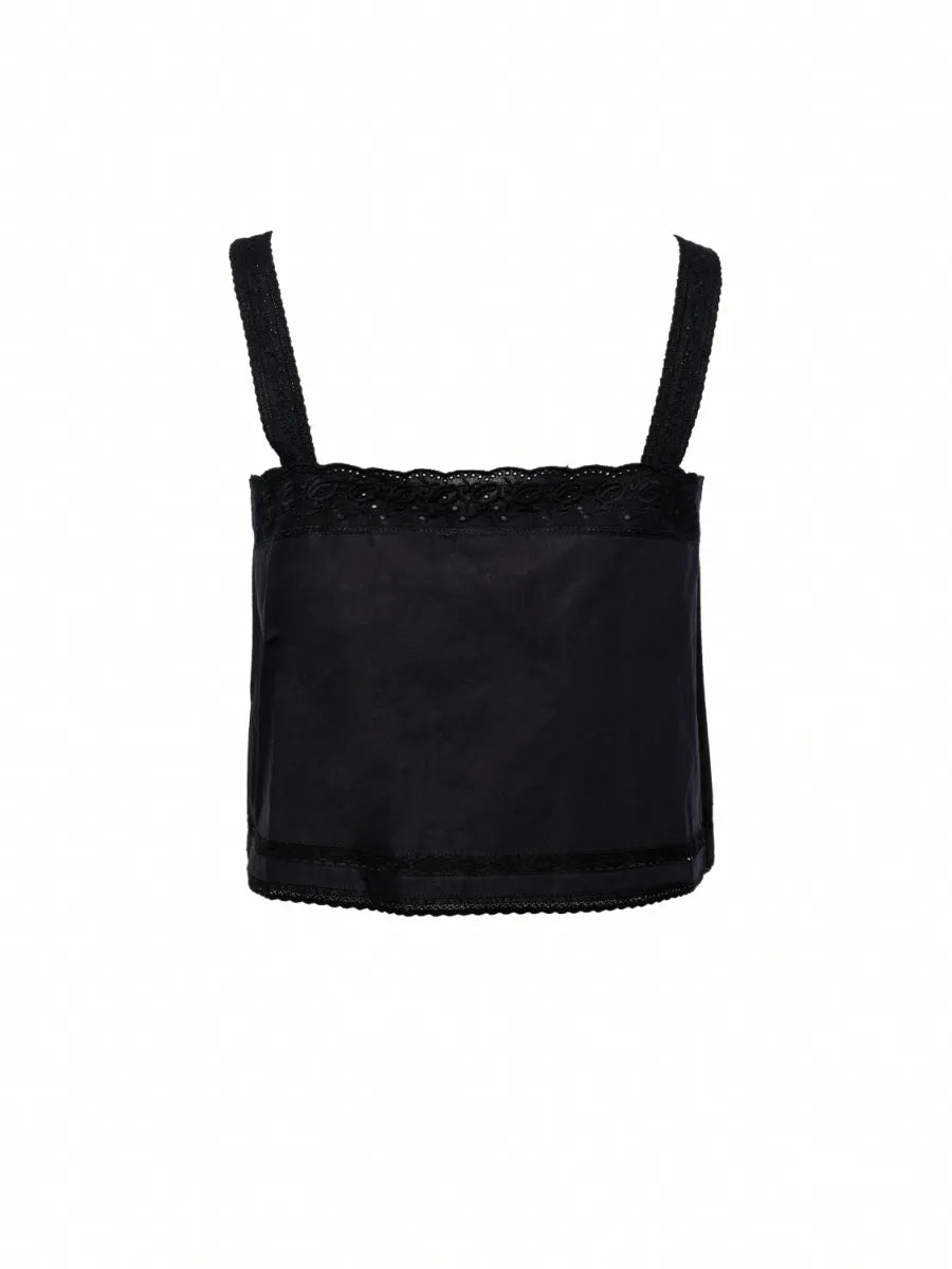 Clara Cotton Lace Tank Top in Black