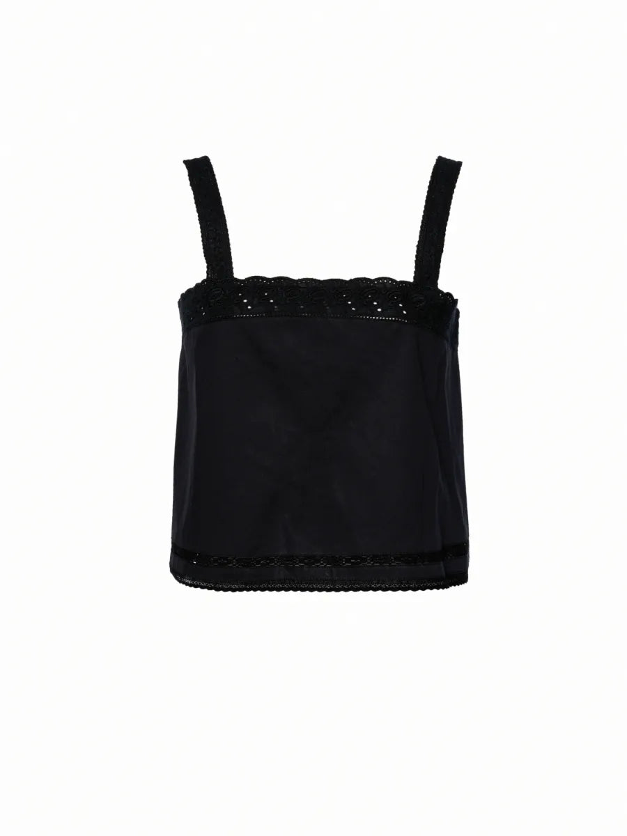 Clara Cotton Lace Tank Top in Black
