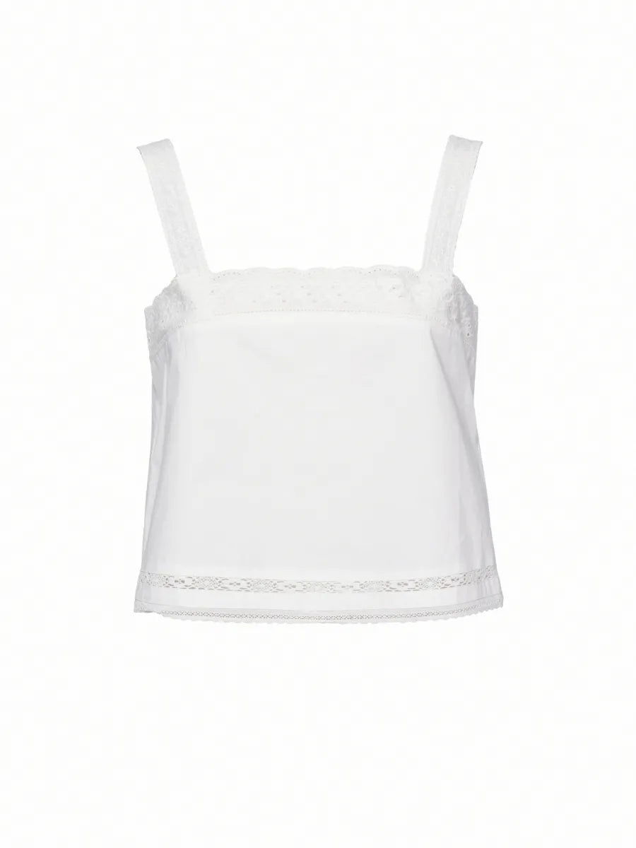 Clara Cotton Lace Tank Top in White