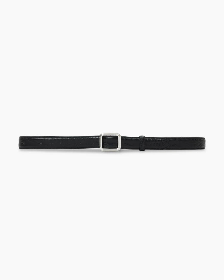 The Georgia Wide Belt in Black Croc/Silver