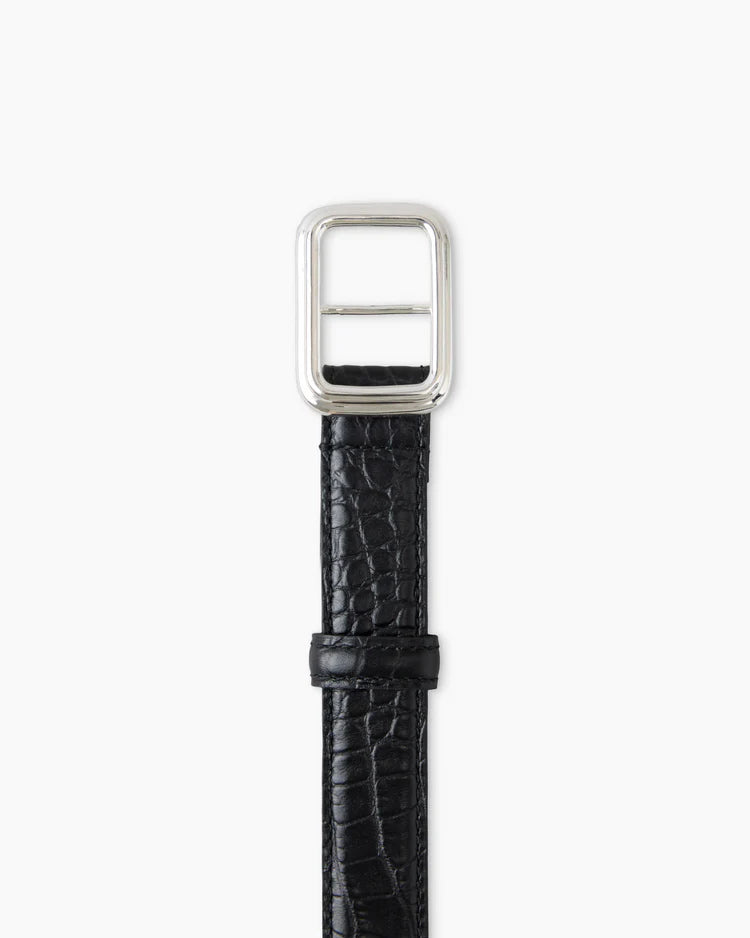 The Georgia Wide Belt in Black Croc/Silver