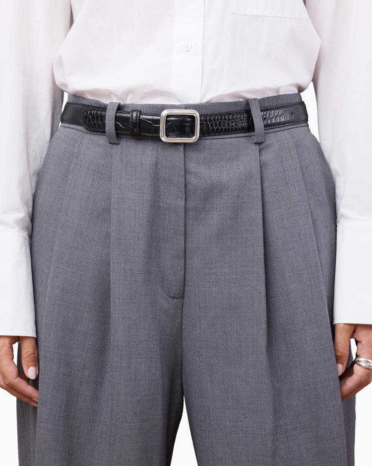 The Georgia Wide Belt in Black Croc/Silver