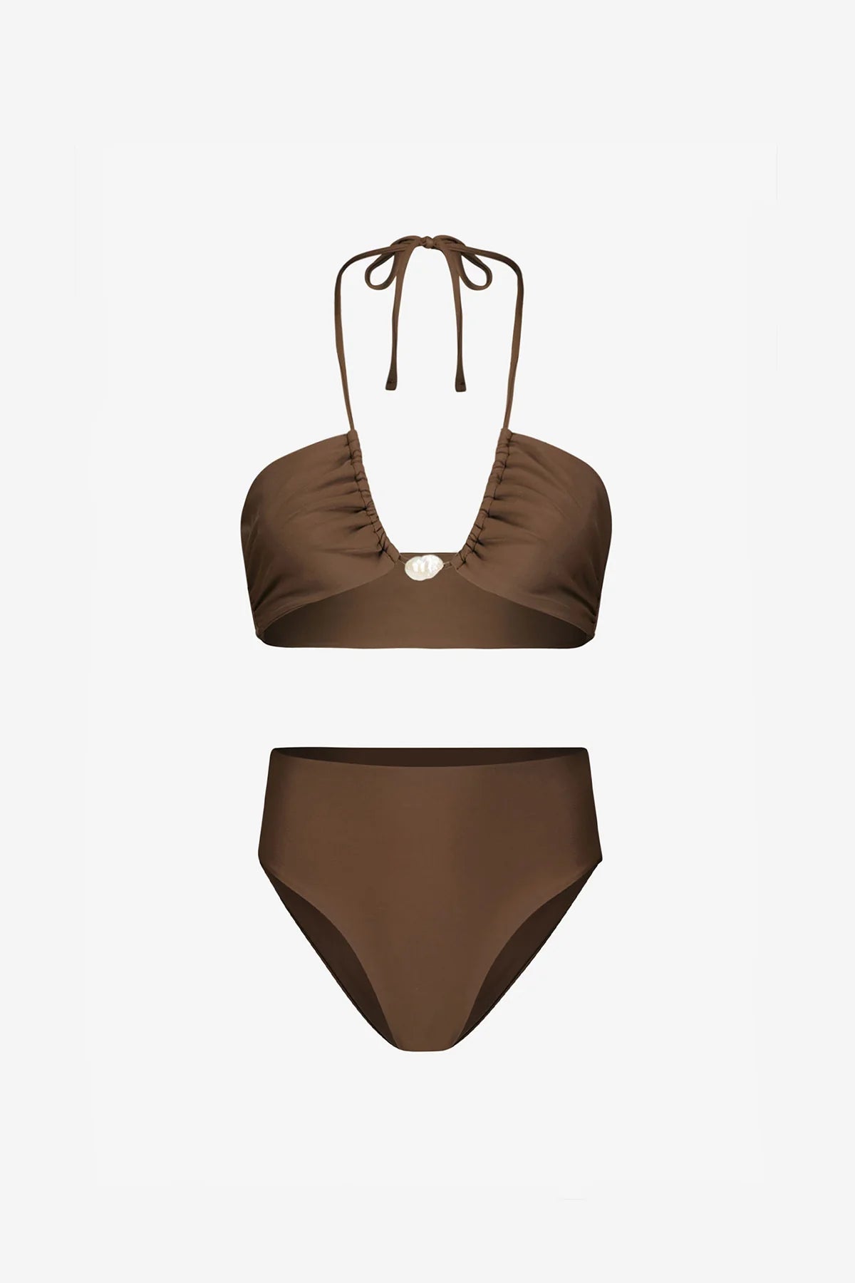 Bahia Bikini Top with Pearl in Brown