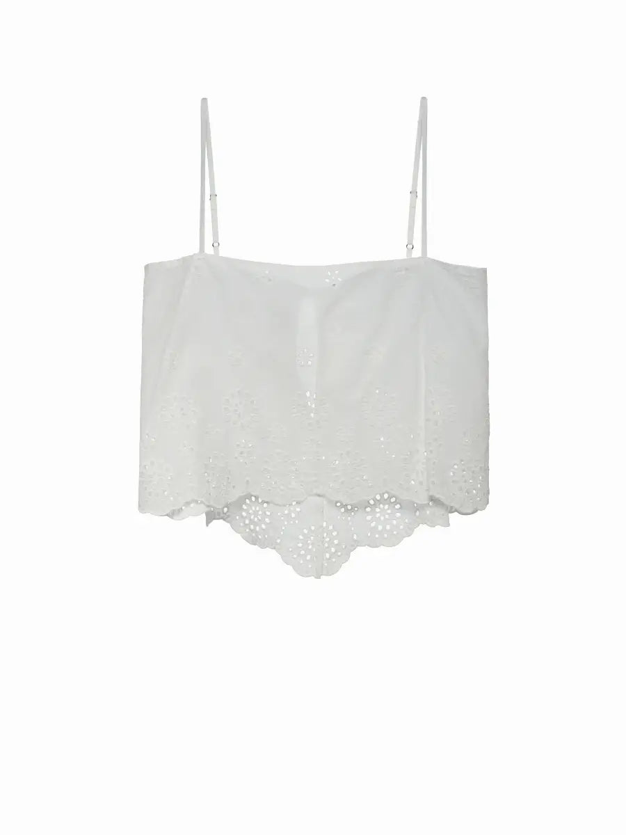 Adi Cotton Eyelet Cami Tank Top in White