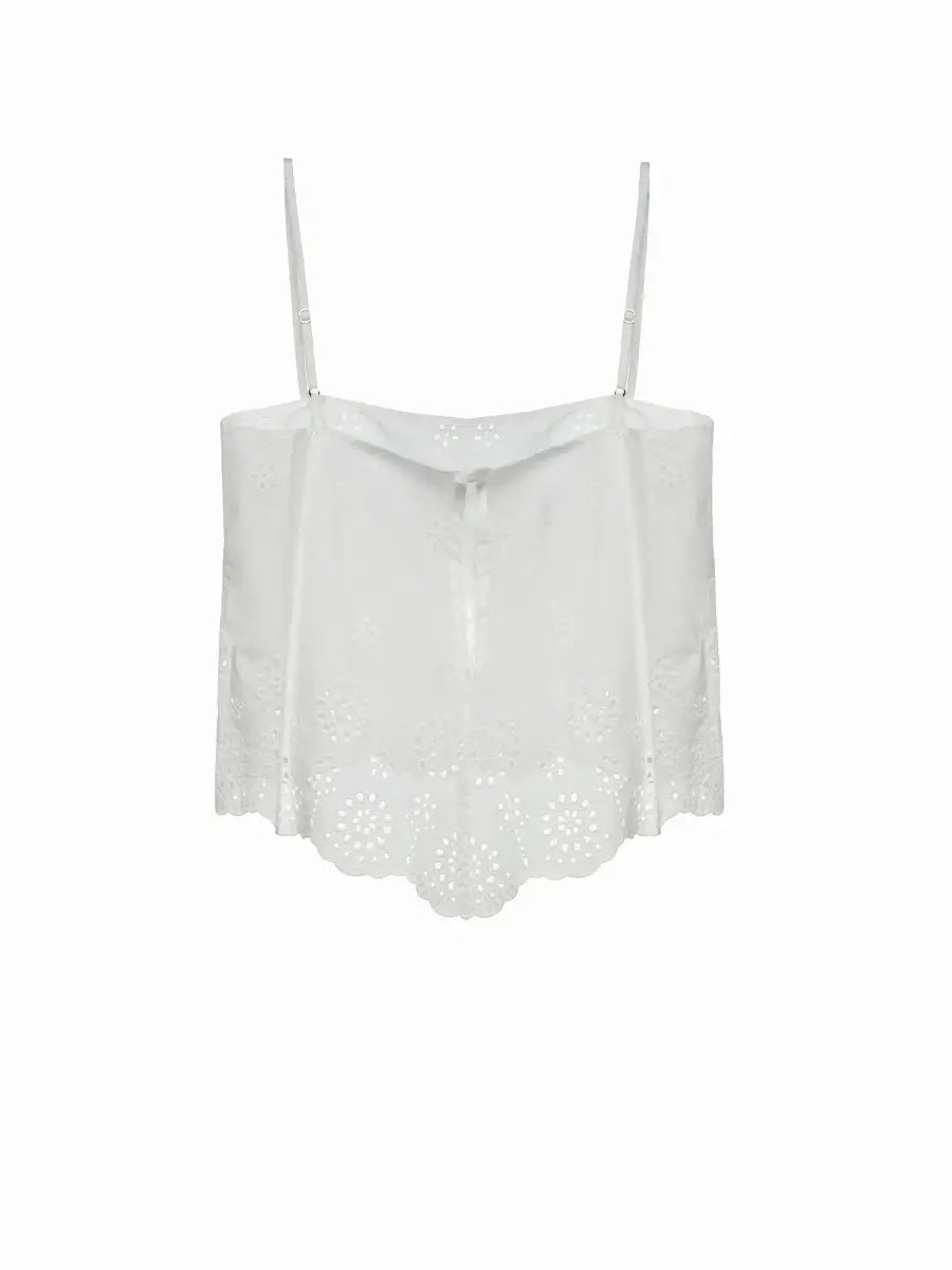 Adi Cotton Eyelet Cami Tank Top in White