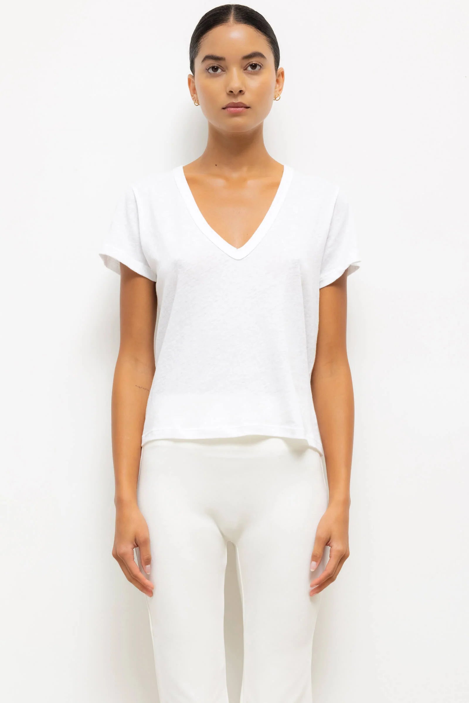 Laura V Neck Tee in White