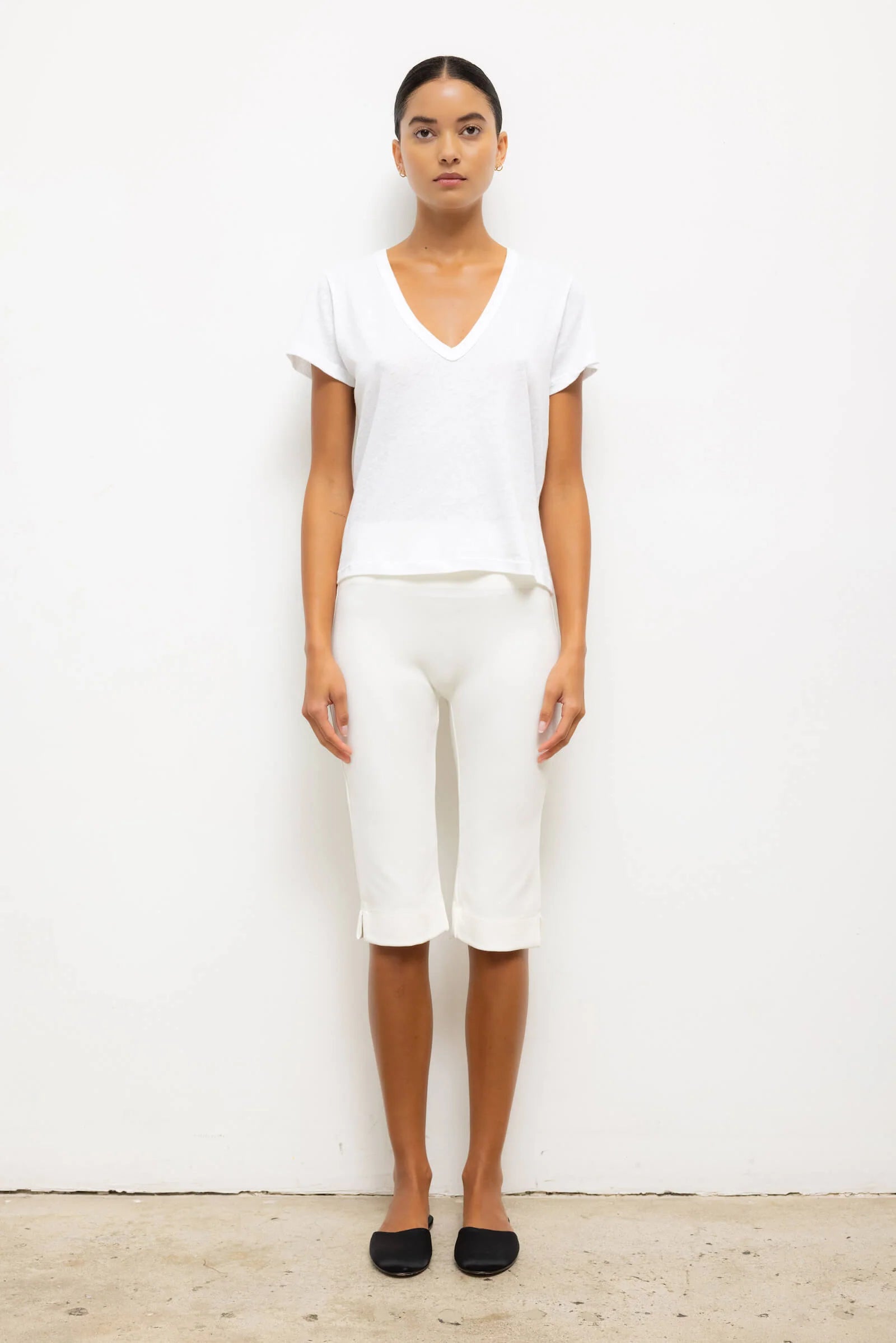 Laura V Neck Tee in White