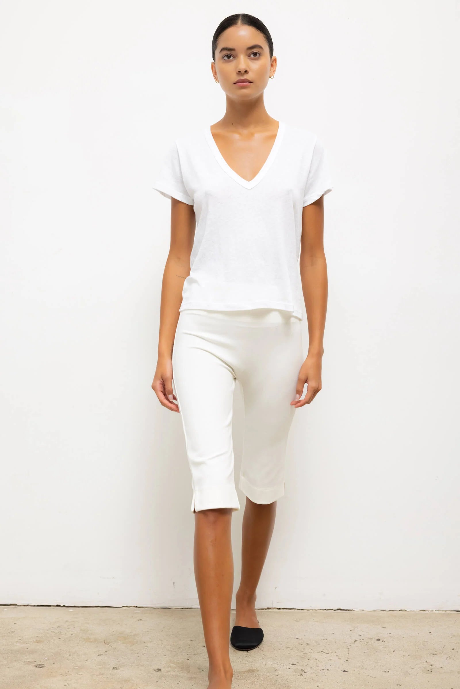 Laura V Neck Tee in White
