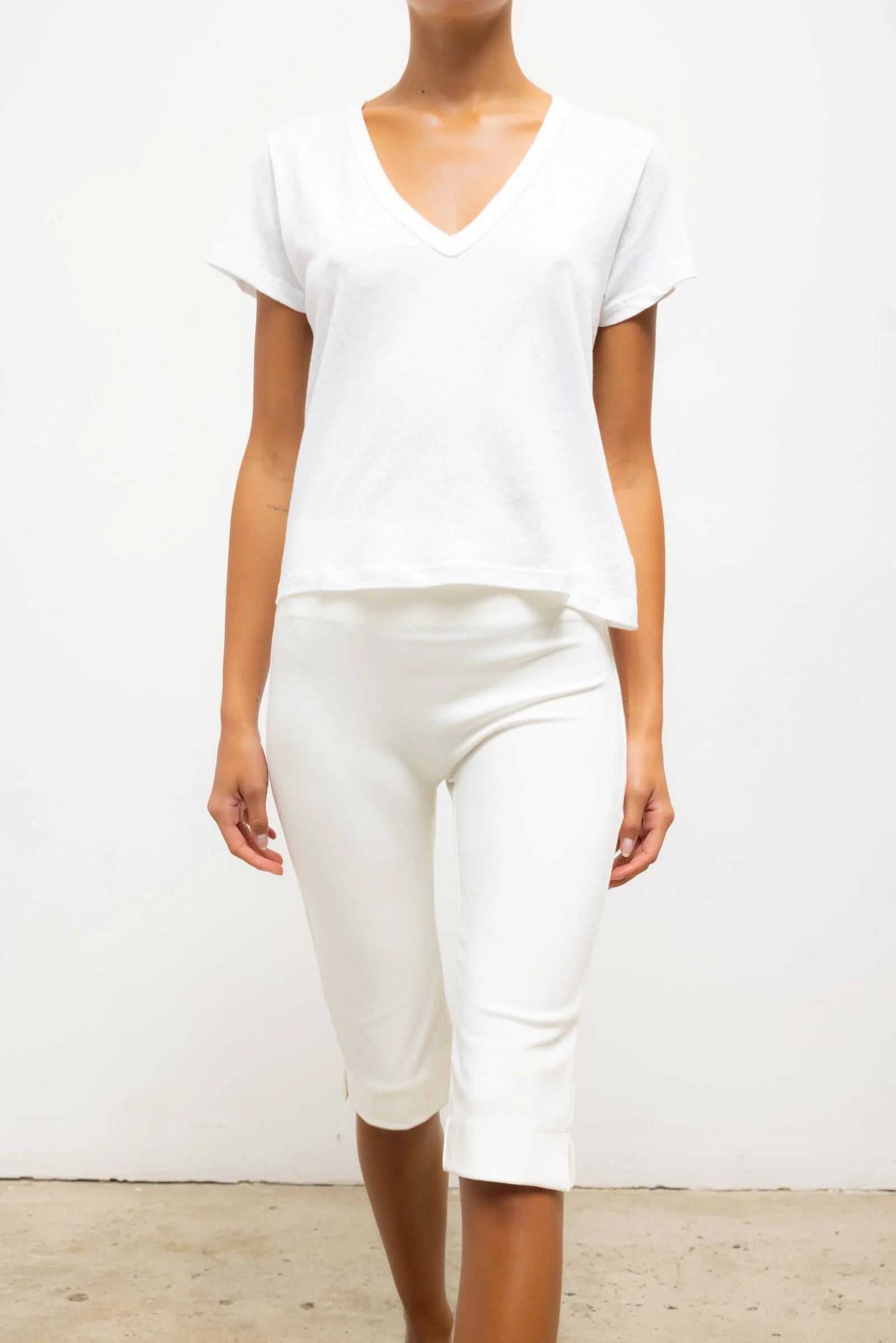 Laura V Neck Tee in White