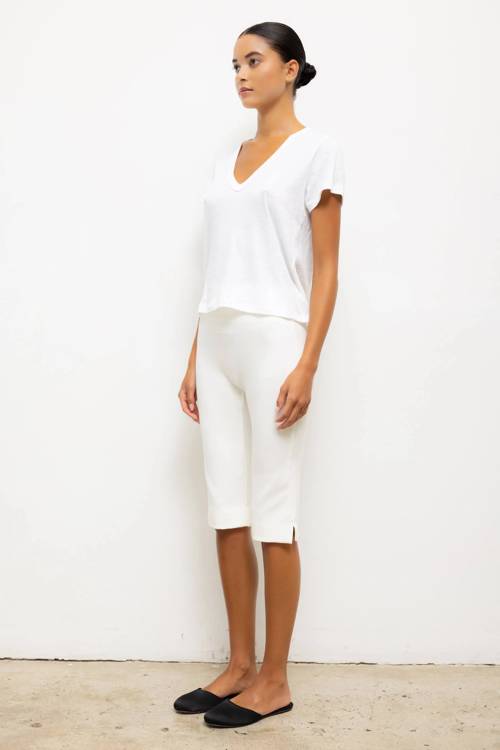 Laura V Neck Tee in White