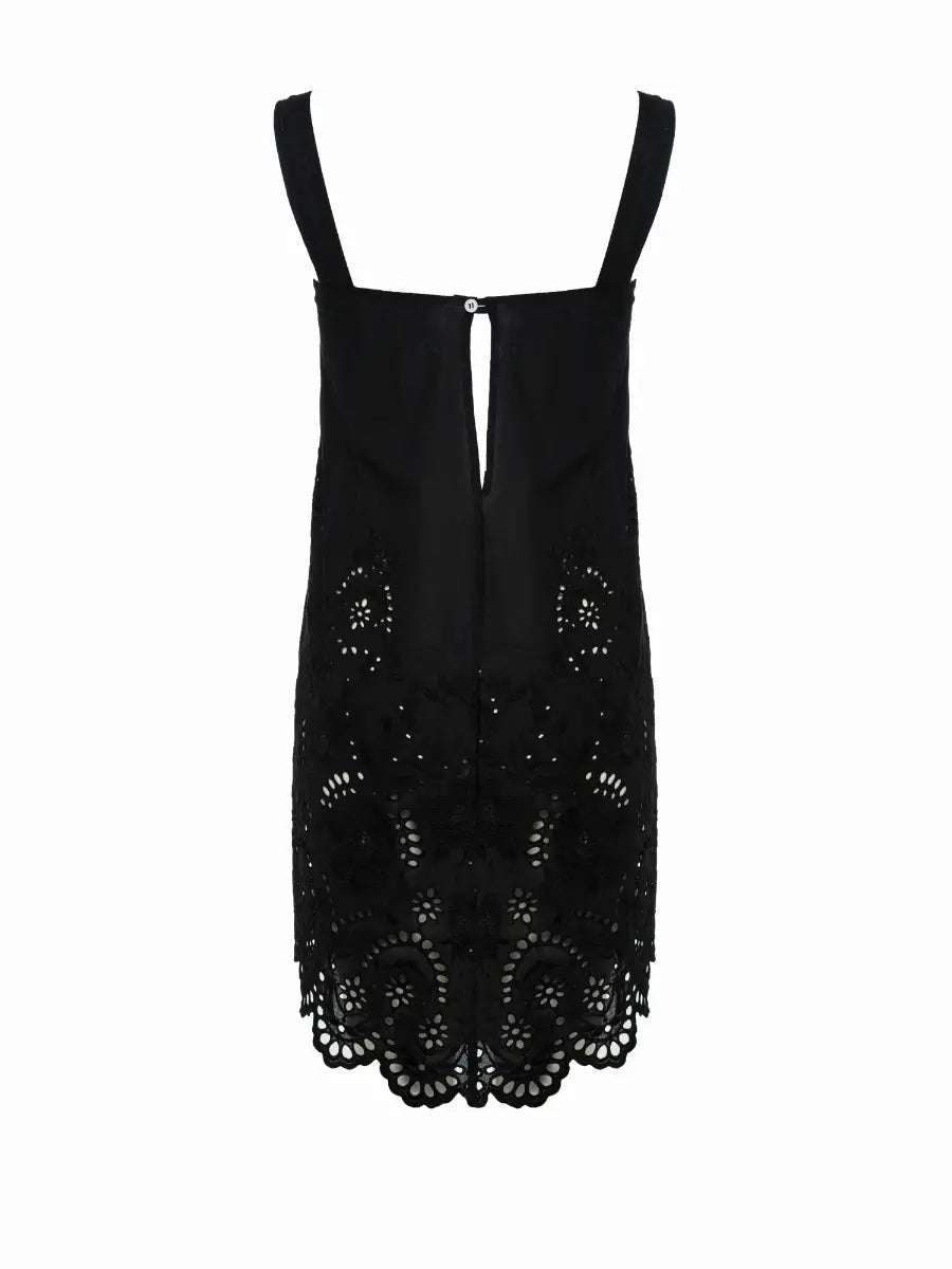 Liv Embroiderd Cotton Dress in Black