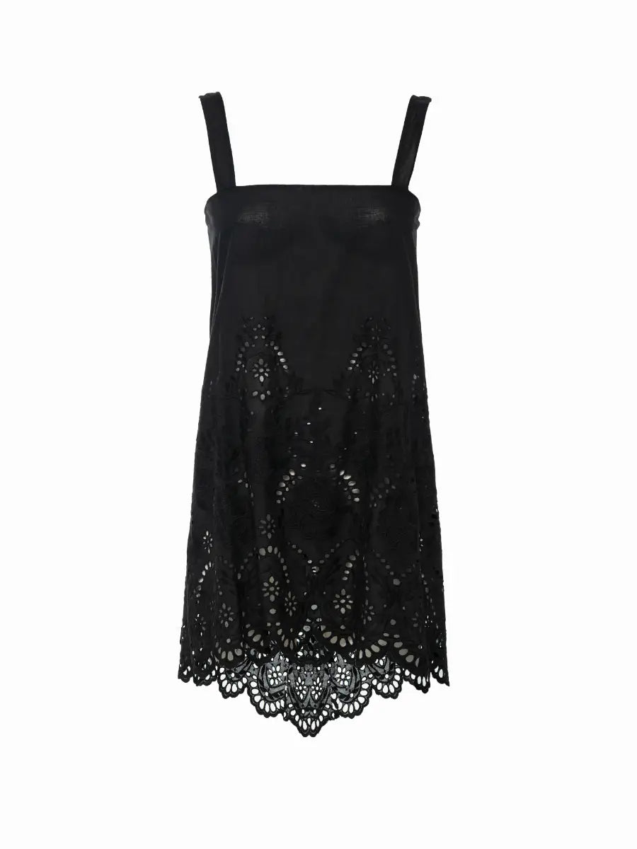 Liv Embroiderd Cotton Dress in Black