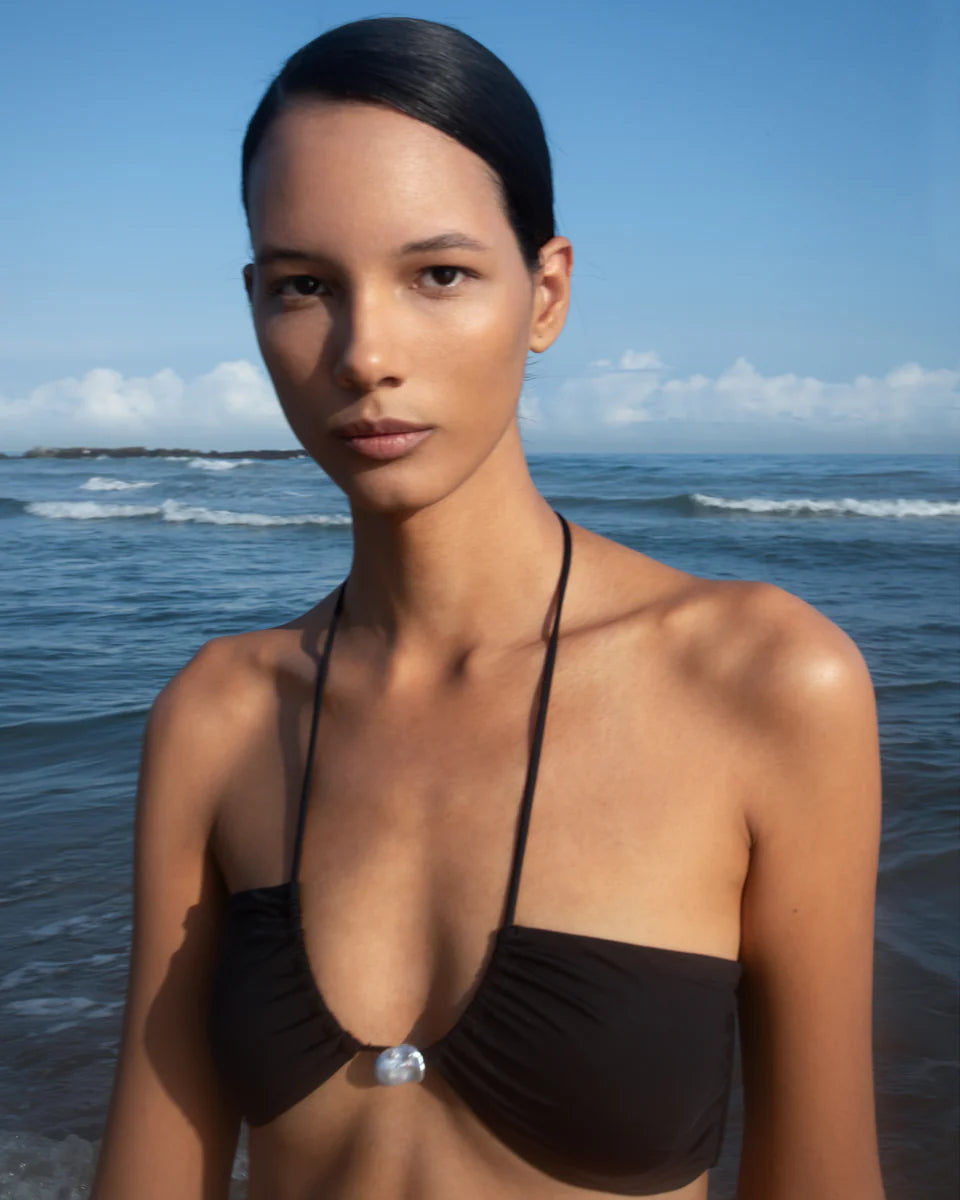 Bahia Bikini Top with Pearl in Black