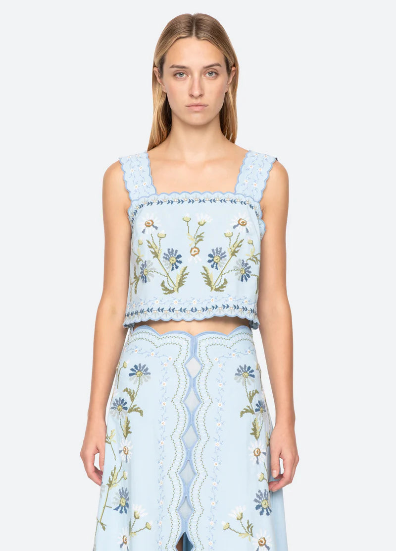 Audra Embroidery Tank Top in Blue