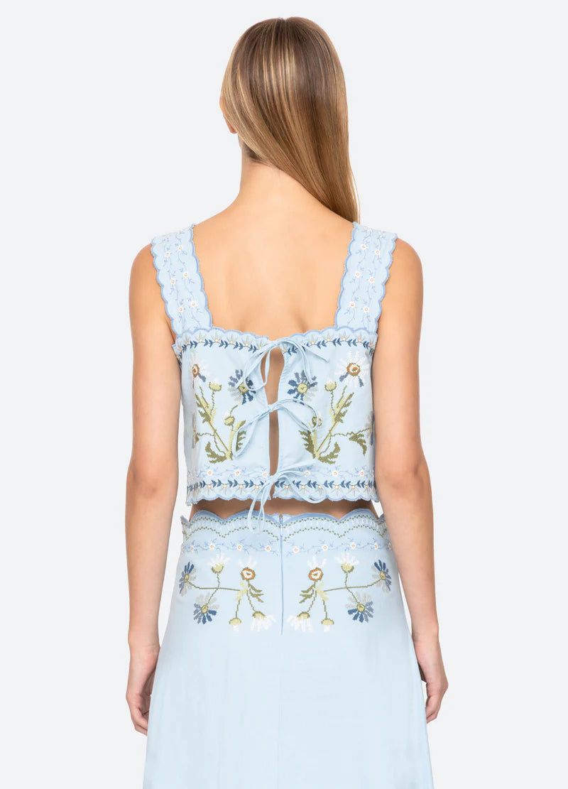 Audra Embroidery Tank Top in Blue