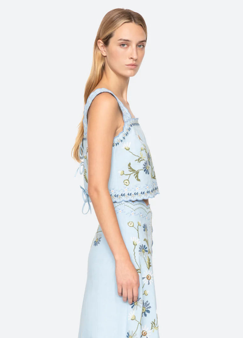 Audra Embroidery Tank Top in Blue