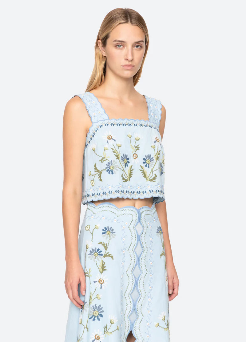 Audra Embroidery Tank Top in Blue