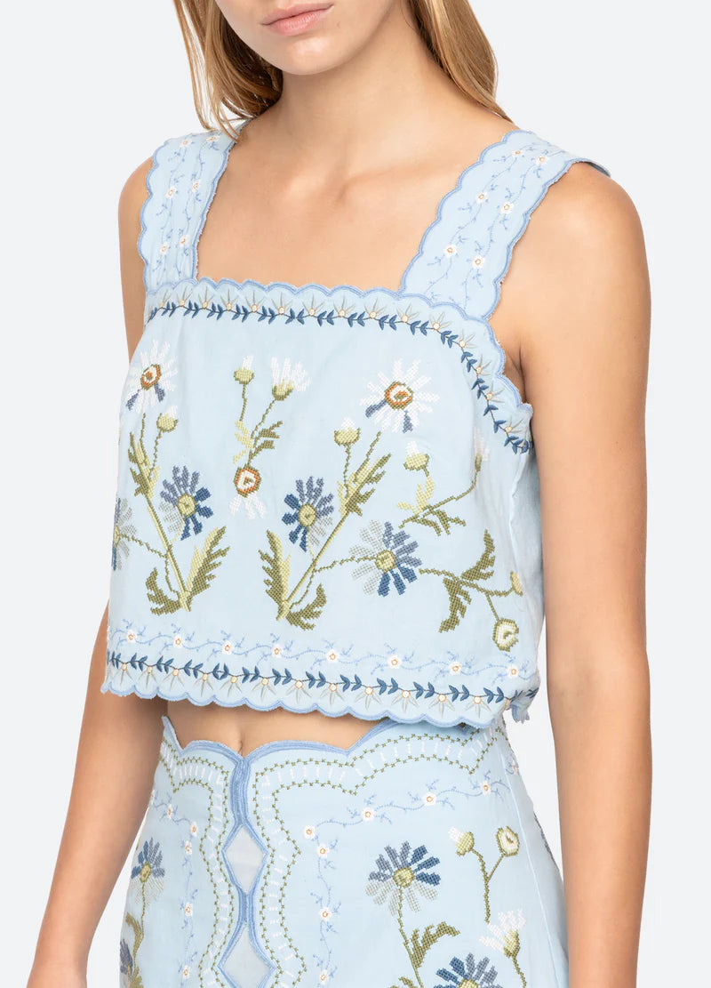 Audra Embroidery Tank Top in Blue