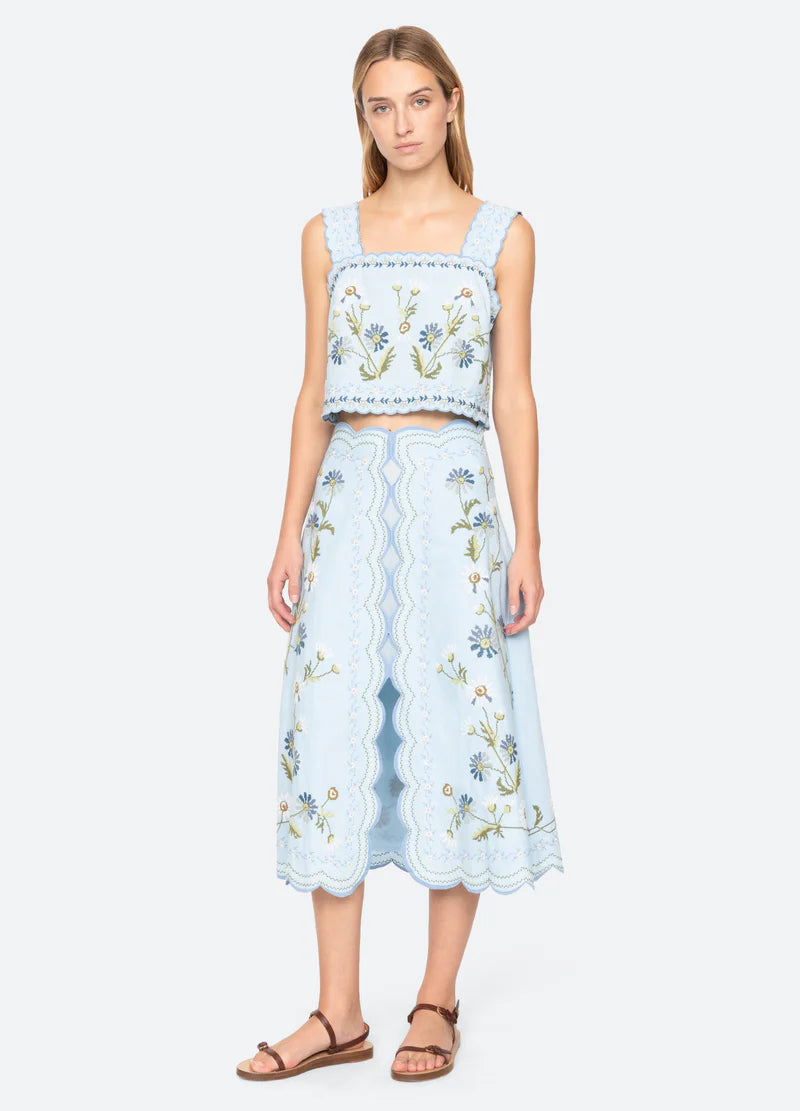 Audra Embroidery Tank Top in Blue