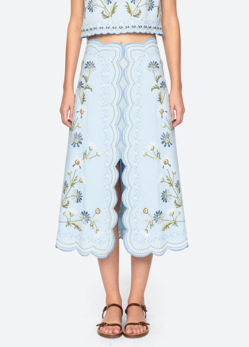 Audra Embroidery Skirt in Blue
