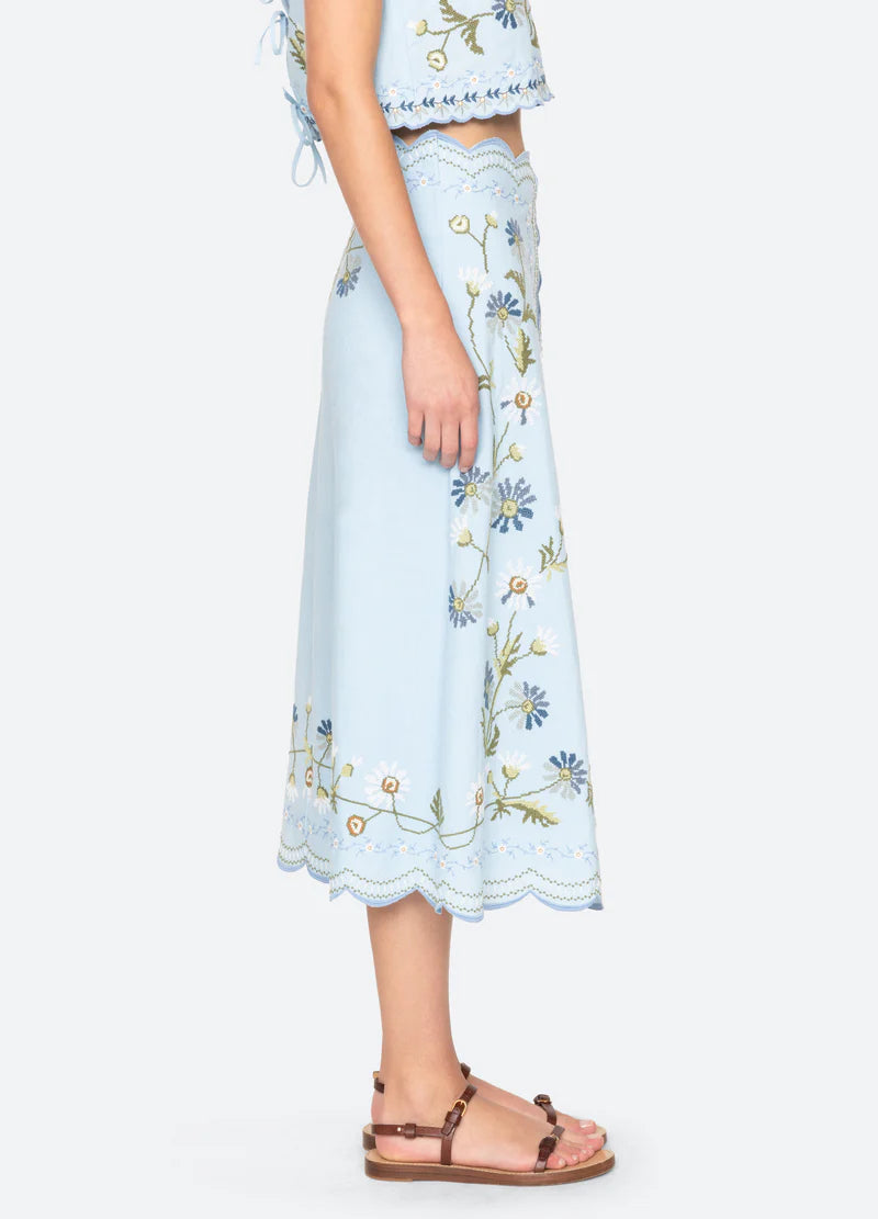 Audra Embroidery Skirt in Blue